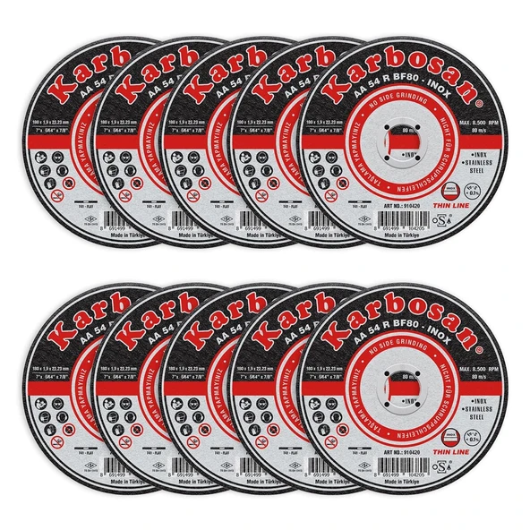 Karbosan AA 36 R BF80 Metal Kesme Diski Inox 180x1.9x22.23mm 10 Lu Paket ürün görseli 1