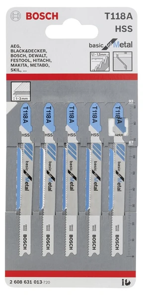Bosch - Ekonomik Seri Metal İçin T 118 A Dekupaj Testeresi Bıçağı - 5'Li Paket ürün görseli 1