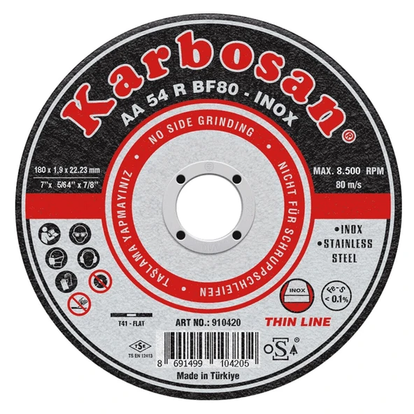 Karbosan 180x1.9x22.23mm AA 36 R BF80 Metal Kesme Taşı Inox ürün görseli 1