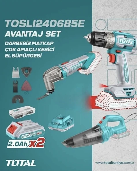 Total TOSLI240685E Matkap+Çok Amaçlı Kesici+El Süpürgesi 3'lü Set ürün görseli 1