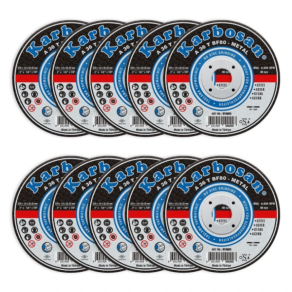 Karbosan 230x3.0x22.23mm A 36 T BF80 Metal Kesme Taşı 10 Lu Paket ürün görseli 1
