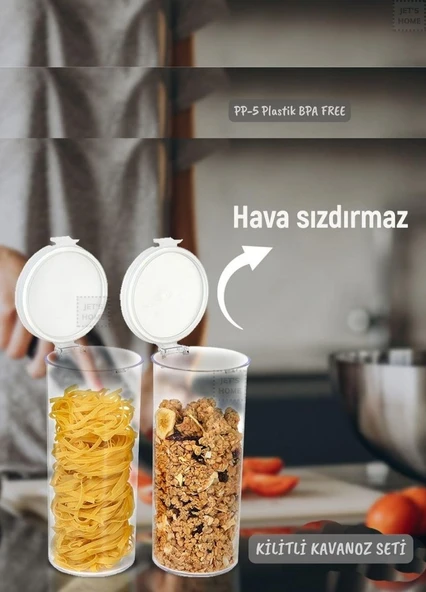 2’li Kilitli Silindir Kavanoz Seti Erzak Kabı Hava Sızdırmaz 1,3 litre x 2 BPA FREE ürün görseli 1