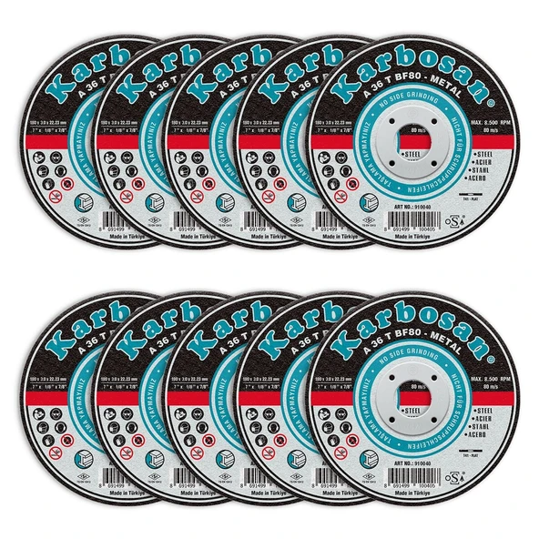 Karbosan 180x3.0x22.23mm A 36 T BF80 Metal Kesme Taşı 10 Lu Paket ürün görseli 1