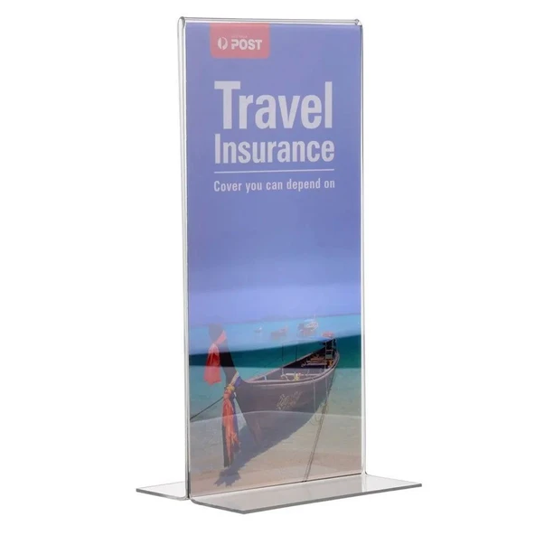T Tipi Dikey 10x21cm Pleksi Masaüstü Şeffaf Föylük Broşürlük Fiyatlık 10lu Paket ürün görseli 1