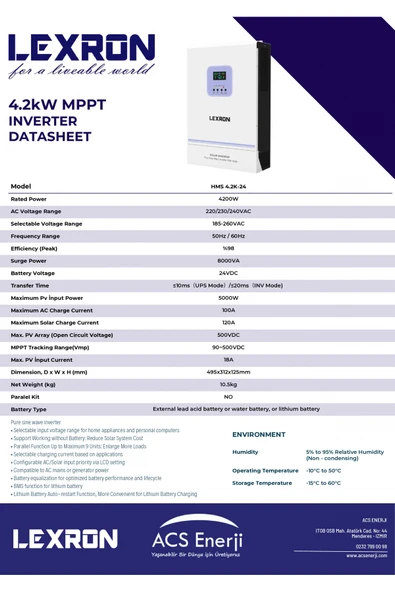 Lexron 4.2KW HV MPPT Akıllı İnverter 24V - Resim 4