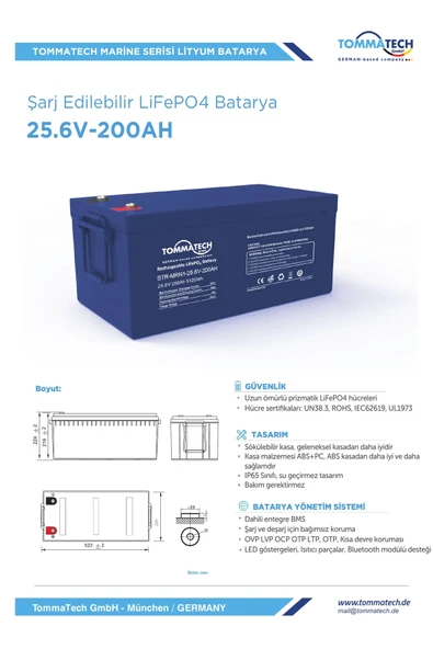 Tommatech LFP MRN1 Series 200AH 25.6V LV - Resim 2
