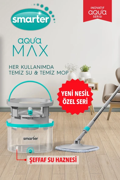 SMARTER Aqua Max ÖZEL SERİ ŞEFFAF Temiz & Kirli Suyu Ayırma Çift Kova Temizlik seti Mop Paspas ürün görseli 1