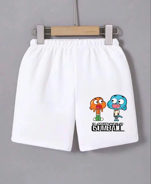 Kadın Beli Lastikli Baskılı Mini Şort - Beyaz ürün görseli 1