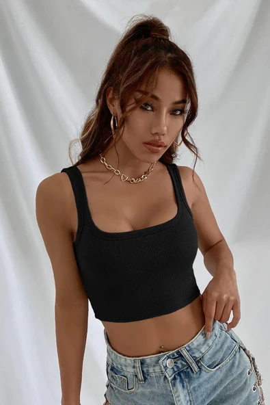 Kadın Siyah Kalın Askılı Crop Top Büstiyer – Modern Ve Şık Tasarım ürün görseli 1