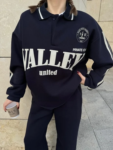 Üç İplik Yakalı Sweat Baggy Pantalonlu Takım - Siyah ürün görseli 1