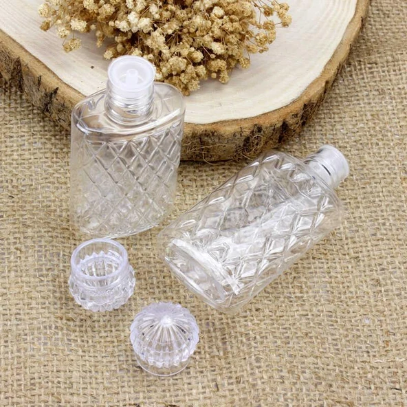 Doldurulabilir Plastik Şeffaf Kapaklı Tıpalı Kolonya Şişesi - 50 Ml. - 9 Cm. - 1 Adet ürün görseli 1