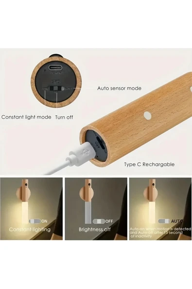 2 Adet Modern Ahşap Silindir Duvar Lambası - Resim 3