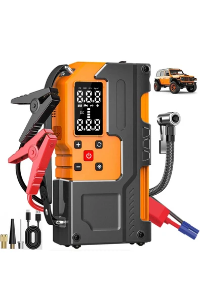 Araç Jump Starter + Hava Kompresörü 12v Akü şarj edici ürün görseli 1