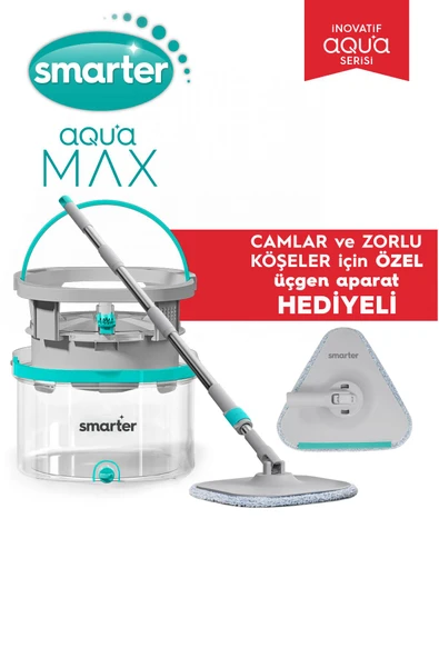 SMARTER Aqua Max ÖZEL SERİ Temiz & Kirli Suyu Ayırma Çift Kova Üçgen Aparat Temizlik Seti Mop Paspas ürün görseli 1