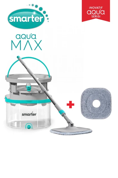 SMARTER Aqua Max ÖZEL SERİ ŞEFFAF Temiz&Kirli Suyu Ayırma Çift Kova Yedekli Temizlik Seti Mop Paspas ürün görseli 1