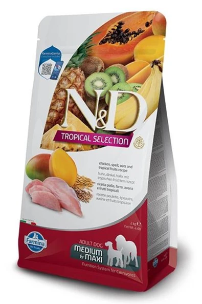 N&D Kılçıksız Buğday Yulaf Tavuklu ve Tropical Meyveli Otra ve Büyük Irk Yetişkin Köpek Maması 2 Kg ürün görseli 1