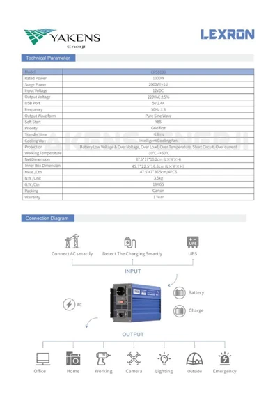 Lexron 1000W 12V Tam Sinüs Inverter (UPS) - Resim 4