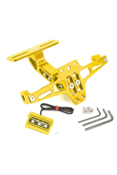 Motosiklet Katlanır Plakalık CNC Metal -Ledli- Sinyal Bağlantılı -GOLD ürün görseli 1