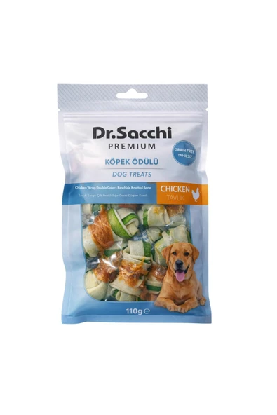 DR. SACCHİ Dr.Sacchi Premium Tavuk Sargılı Çift Renkli Sığır Derisi Düğüm Kemik Tahılsız Köpek Ödülü 2“ 13-15 G ürün görseli 1