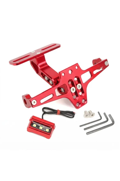 Motosiklet Katlanır Plakalık CNC Metal -Ledli- Sinyal Bağlantılı -KIRMIZI ürün görseli 1