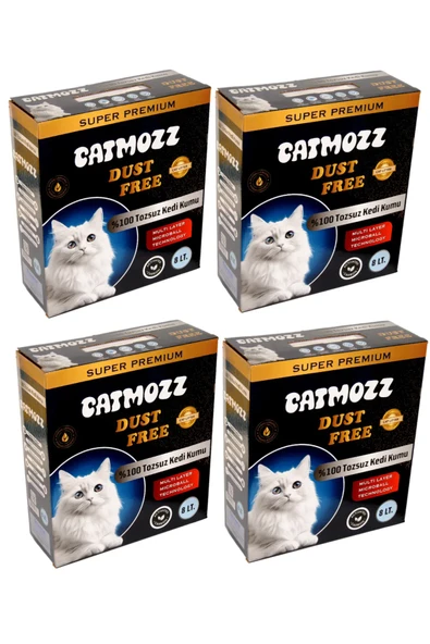 CatMozz Dust Free %100 Tozsuz Süper Premium Aktif Karbon Topaklaşan Hipoalerjik İnce Kedi Kumu 8 Lt X 4 Adet ürün görseli 1