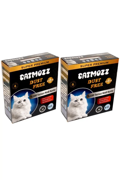 CatMozz Dust Free %100 Tozsuz Süper Premium Aktif Karbon Topaklaşan Hipoalerjik İnce Kedi Kumu 8 Lt x 2 Adet ürün görseli 1
