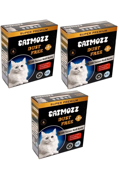 CatMozz Dust Free %100 Tozsuz Süper Premium Aktif Karbon Topaklaşan Hipoalerjik İnce Kedi Kumu 8 Lt X 3 Adet ürün görseli 1