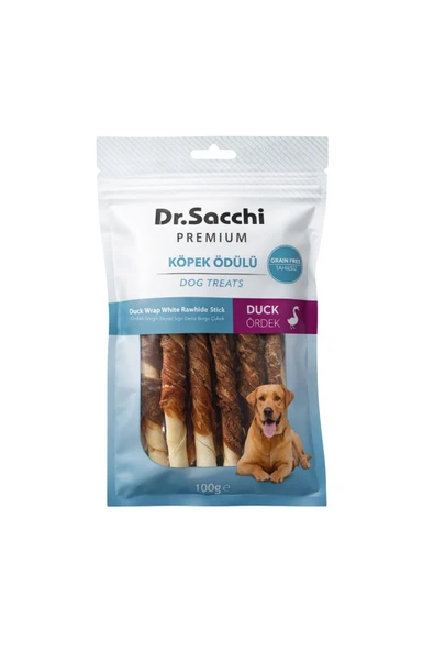 DR. SACCHİ Dr.Sacchi Premium Ördek Sargılı Beyaz Sığır Derisi Burgu Çubuk Tahılsız Köpek Ödülü 5" 9-11 Gr 10'lu ürün görseli 1