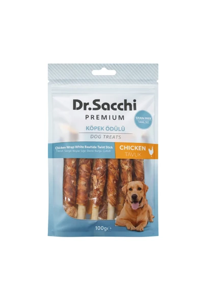 DR. SACCHİ Dr.Sacchi Premium Tavuk Sargılı Beyaz Sığır Derisi Burgu Çubuk Tahılsız Köpek Ödülü 5" 9-11 Gr 10'lu ürün görseli 1