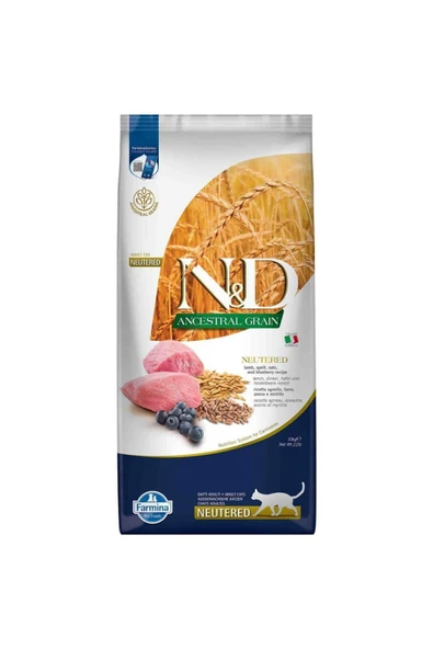 N&D Düşük Tahıllı Kuzu Etli ve Yaban Mersinli Kısırlaştırılmış Kedi Maması 10 Kg ürün görseli 1