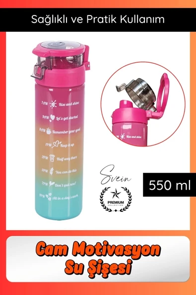 #Suluk 550 ml Cam Motivasyon Su Şişesi Matarası Ölçekli Günlük Taşınabilir Sızdırmaz Kapaklı ürün görseli 1