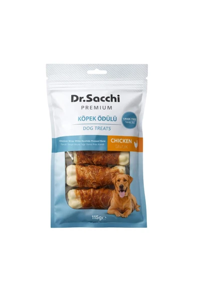 DR. SACCHİ Dr.Sacchi Premium Tavuk Sargılı Beyaz Sığır Derisi Pres Kemik Tahılsız Köpek Ödülü 3” 22- 25 Gr 5'li ürün görseli 1