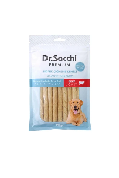 DR. SACCHİ Dr.Sacchi Premium Sığır Etli Doğal Sığır Derisi Burgu Çubuk Tahılsız Köpek Ödülü 5" 7-8 Gr 15'li ürün görseli 1
