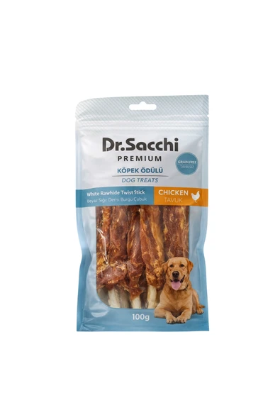 DR. SACCHİ Dr.Sacchi Premium Tavuklu Beyaz Sığır Derisi Burgu Çubuk Tahılsız Köpek Ödülü 5" 20 Gr 5'li ürün görseli 1