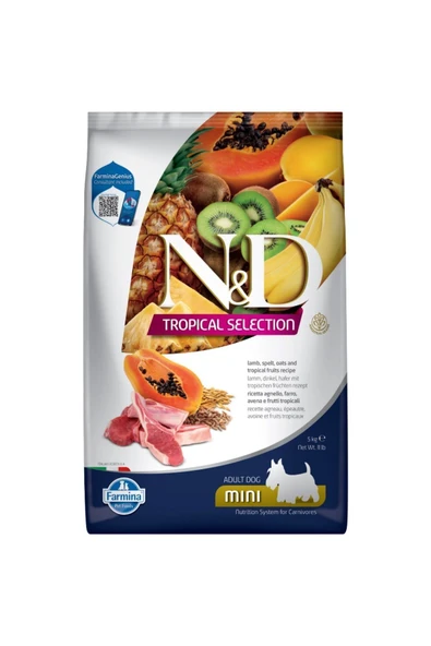 N D Nd tropical selection köpek 5kg mini adult kuzu etli tropikal meyveli küçük ırk yetişkin köpek mama ürün görseli 1