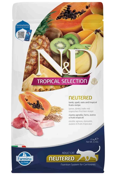 N D Elite Pet ND Tropical Selection Kuzu Etli Kısırlaştırılmış Kedi Maması 1,5kg ürün görseli 1