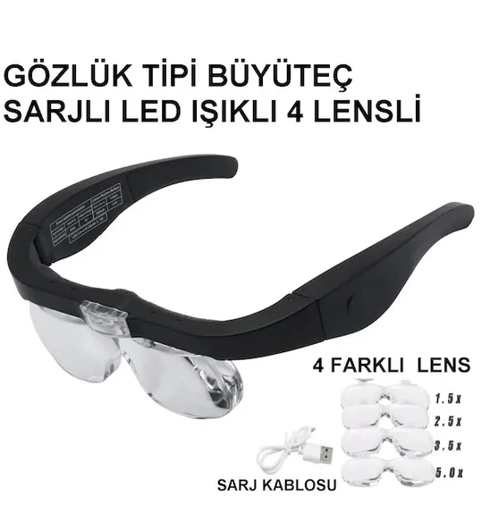 - Şarjlı Gözlük Büyüteç  4 Farklı Lens -11537dc ürün görseli 1