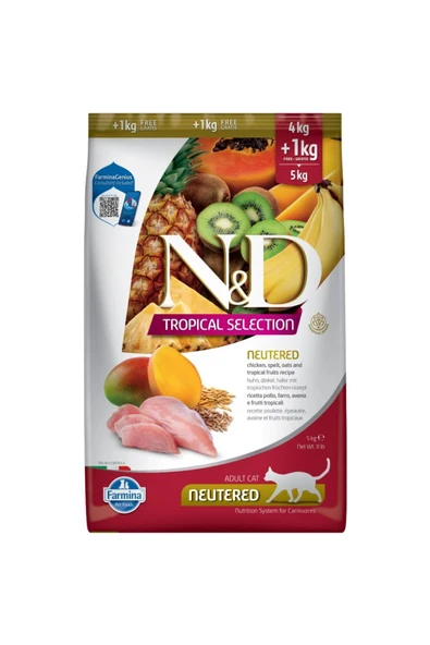 N D Nd tropical selection kısır kedi (4+1)5kg tavuk etli tropikal meyveli kısırlaştırılmış kedi maması ürün görseli 1