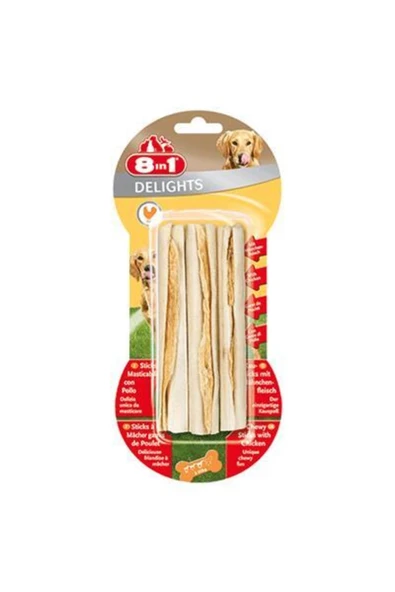 8İN1 Delight Sticks Tavuklu Ağız Bakım Kemiği Köpek Ödülü 3 Lü 75 Gr ürün görseli 1