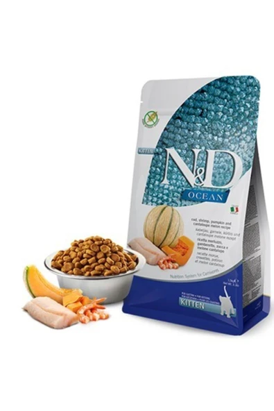 N D Nd Ocean Tahılsız Kitten Morina Balığı Karides Balkabak Ve Kavunlu Yavru Kedi Maması 5 Kg ürün görseli 1