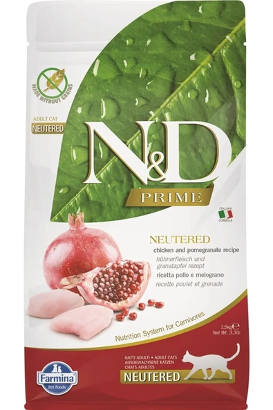 N D Nd Prime Kısır Tahılsız Tavuklu Narlı Kısırlaştırılmış Yetişkin Kedi Maması 1,5 Kg ürün görseli 1