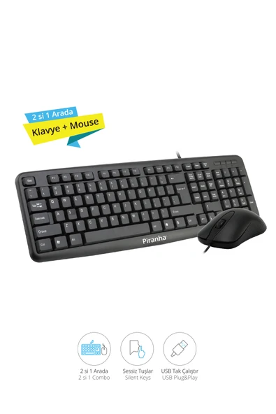 Piranha 2325 Kablolu Klavye Ve Mouse Set Türkçe Q Klavye ürün görseli 1