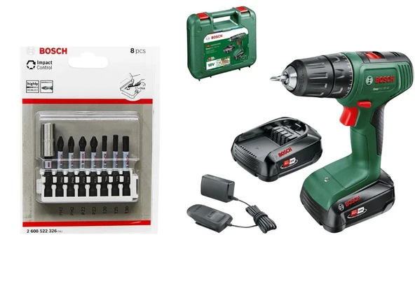 Bosch Easydrill 18v-40 2.0ah Çift Akülü Matkap  + Bosch Impact Control Vidalama Bits Uç Seti 8 Parça ürün görseli 1