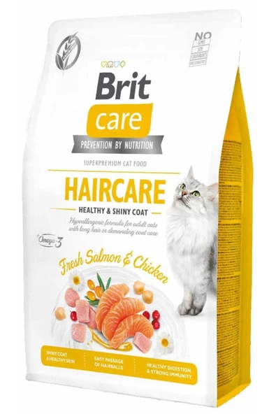 BRİT care haircare tahılsız 2kg deri tüy sağlığı için tahılsız tavuk ve somonlu yetişkin kedi maması ürün görseli 1