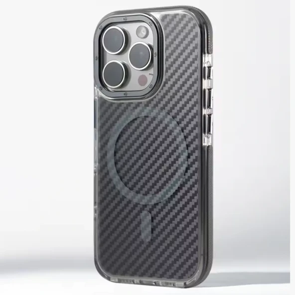 Norino iPhone 15 Pro Max – Kutulu Karbon Fiber MagSafe Uyumlu Kılıfı Wireless Şarj Özellikli ürün görseli 1