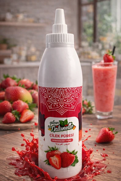 Naturello Çilek Püresi 1000 ml – Waffle, Pancake, Cheesecake, Dondurma ve İçecek Sosu ürün görseli 1