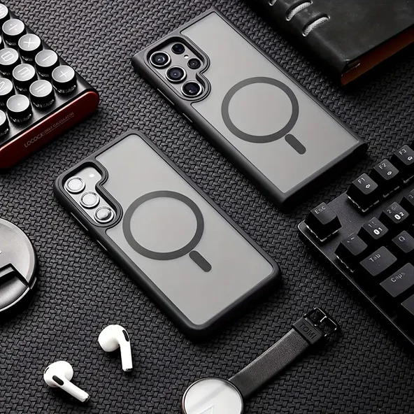Norino Samsung S24 – Kılıf Metal Tuşlu Sert PC Arka Yüzey Wireless Şarj Özellikli Flet Magsafe Kılıf ürün görseli 1