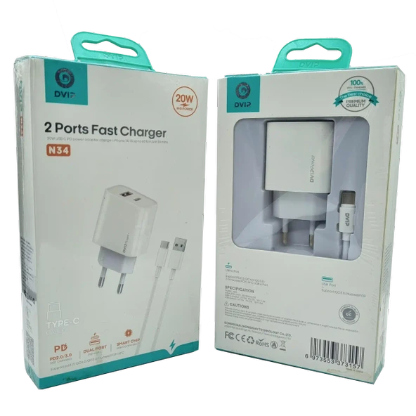 Norino 20W + 18W PD Çift Girişli Şarj Seti Usb Type-C DVIP N34 ürün görseli 1