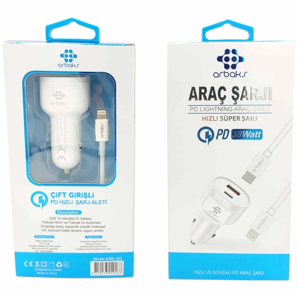 Norino 38W PD + Usb Çift Girişli Araç iphone Şarj Aleti Arbaks ARB-103 ürün görseli 1