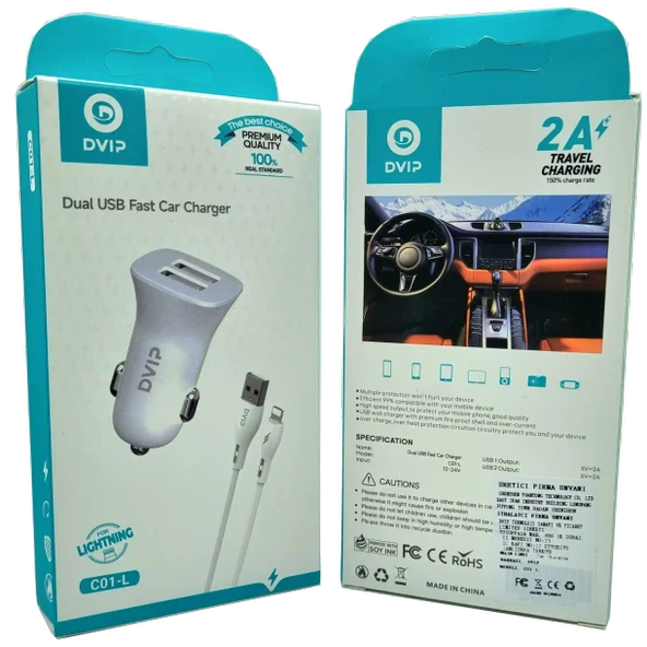 Norino Çift Usb Girişli (iphone) Kablolu Araç Şarj Aleti Dvip C01-L ürün görseli 1